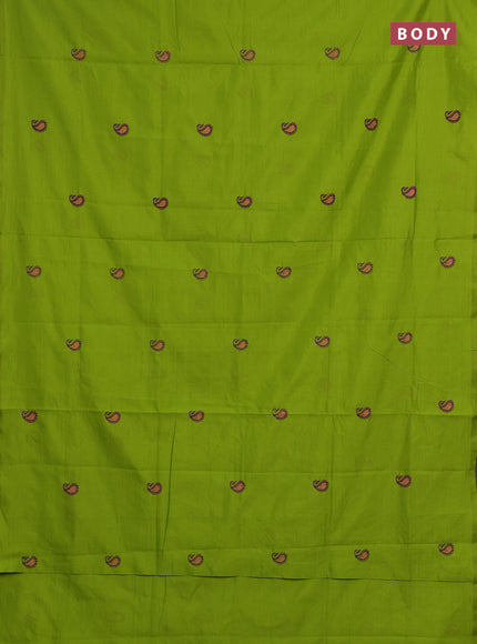 Green & Purple Semi Silk Cotton Saree - Embroidery
