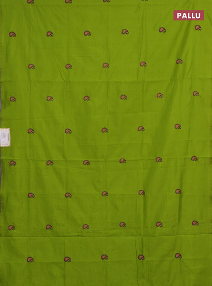 Green & Purple Semi Silk Cotton Saree - Embroidery