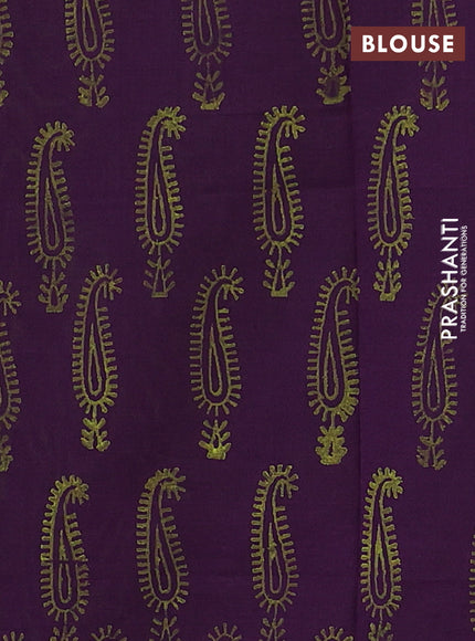 Green & Purple Semi Silk Cotton Saree - Embroidery