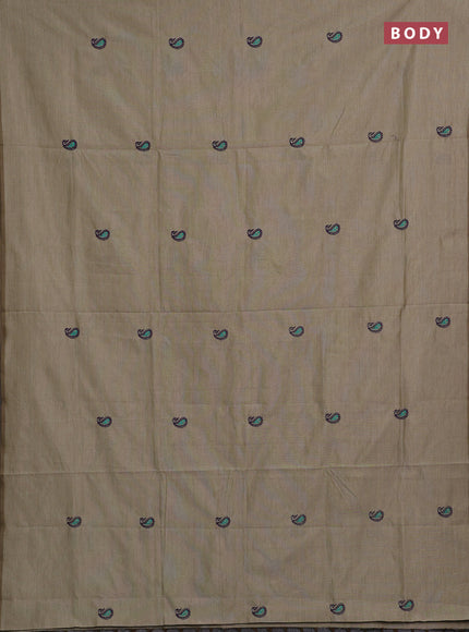 Beige & Purple Semi Silk Cotton Saree - Embroidery