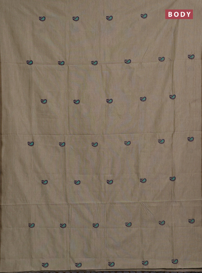 Beige & Purple Semi Silk Cotton Saree - Embroidery