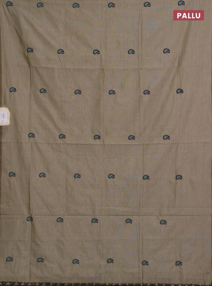 Beige & Purple Semi Silk Cotton Saree - Embroidery