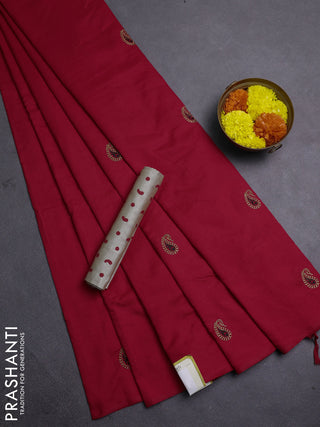 Red & Beige Semi Silk Cotton Saree - Embroidery