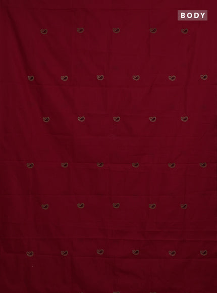Red & Beige Semi Silk Cotton Saree - Embroidery