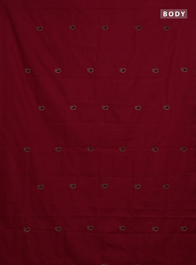Red & Beige Semi Silk Cotton Saree - Embroidery