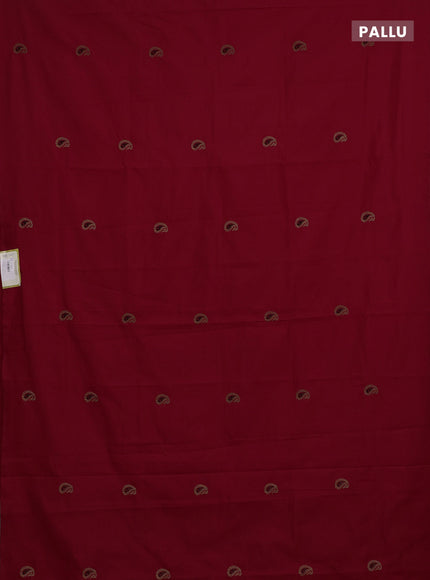 Red & Beige Semi Silk Cotton Saree - Embroidery