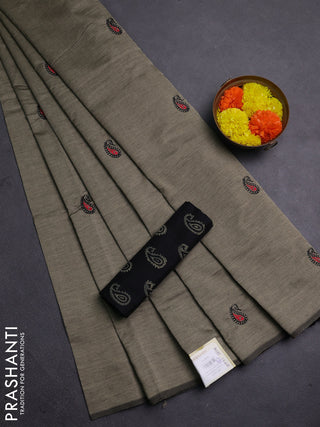 Beige & Black Semi Silk Cotton Saree - Embroidery