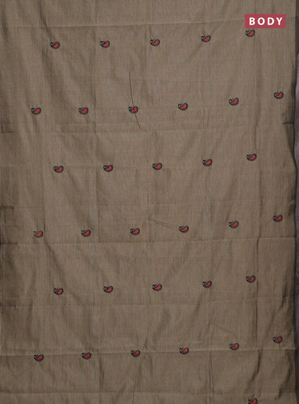 Beige & Black Semi Silk Cotton Saree - Embroidery