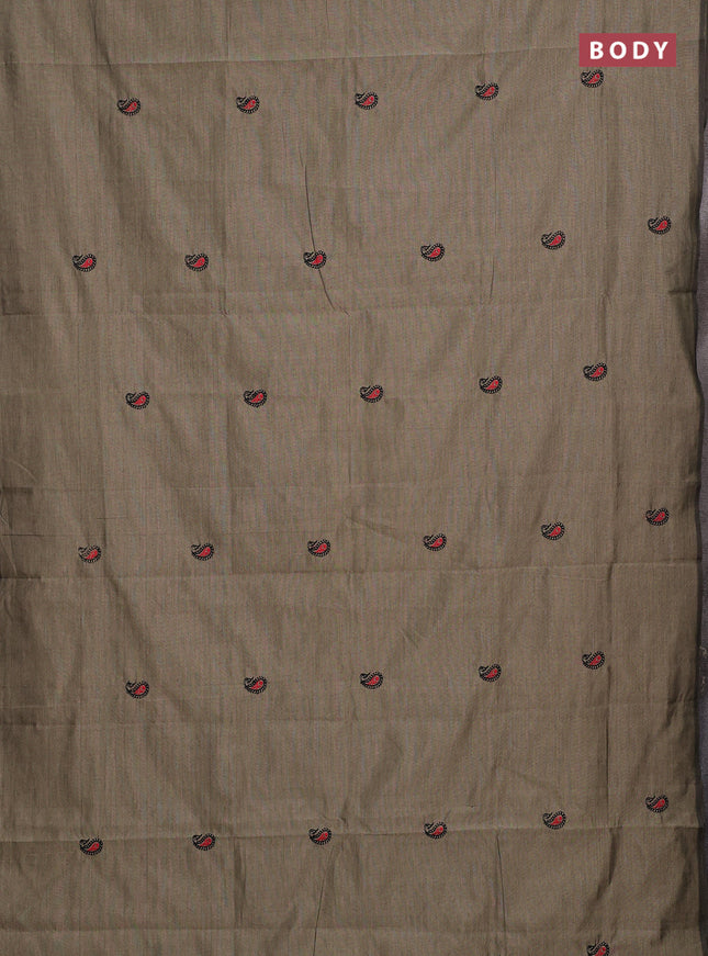 Beige & Black Semi Silk Cotton Saree - Embroidery