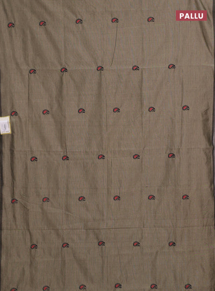 Beige & Black Semi Silk Cotton Saree - Embroidery