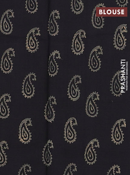 Beige & Black Semi Silk Cotton Saree - Embroidery