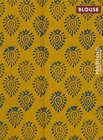 Teal Green & Mustard Yellow Semi Silk Cotton Saree - Embroidery