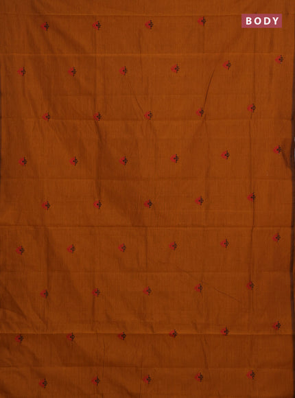 Mustard Yellow & Black Semi Silk Cotton Saree - Embroidery