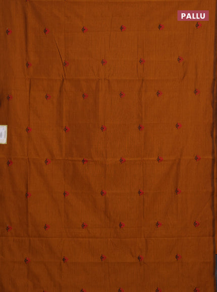 Mustard Yellow & Black Semi Silk Cotton Saree - Embroidery