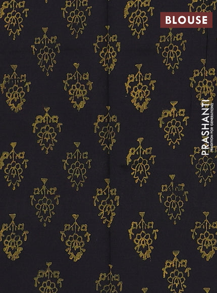 Mustard Yellow & Black Semi Silk Cotton Saree - Embroidery