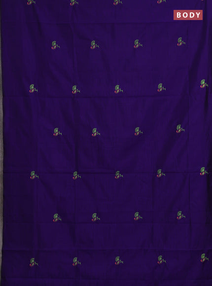 Violet & Green Semi Silk Cotton Saree - Embroidery