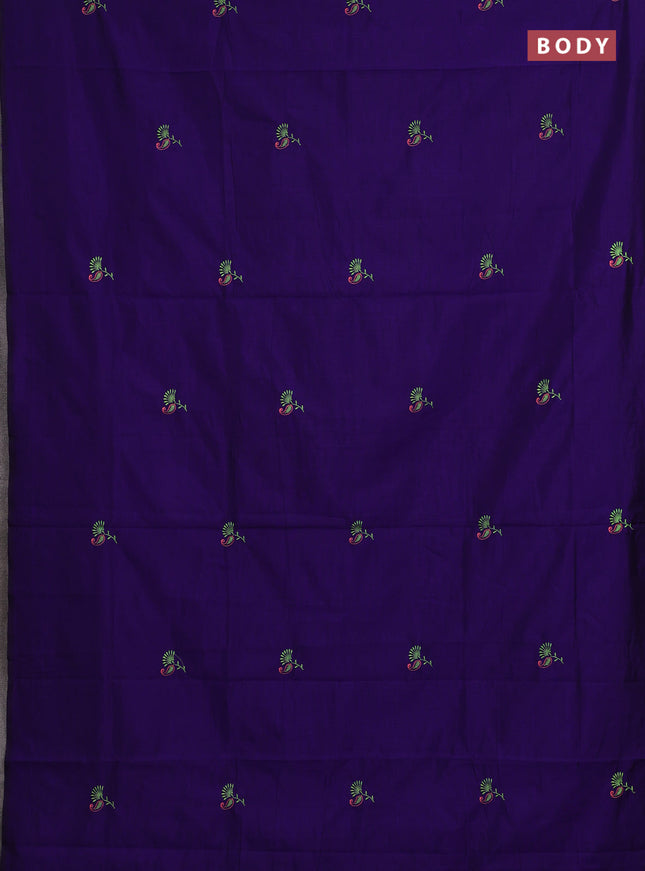 Violet & Green Semi Silk Cotton Saree - Embroidery