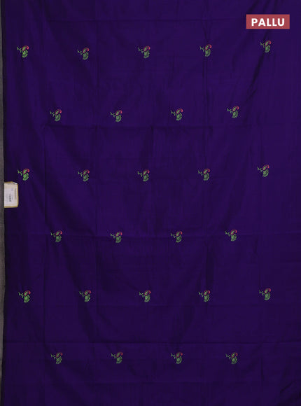 Violet & Green Semi Silk Cotton Saree - Embroidery