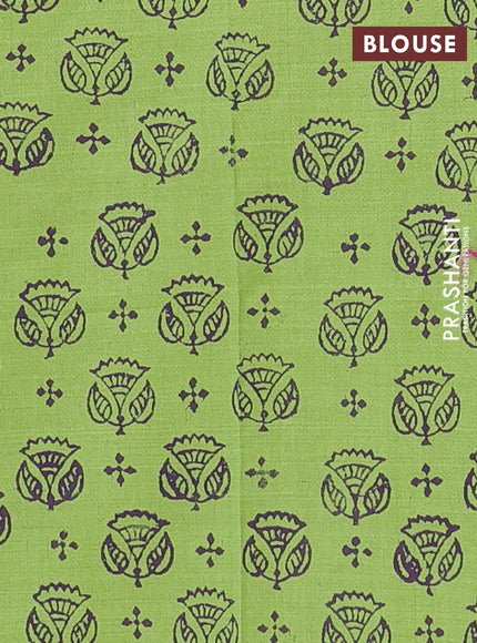 Violet & Green Semi Silk Cotton Saree - Embroidery