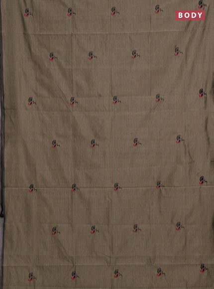 Chiku & Black Semi Silk Cotton Saree - Embroidery