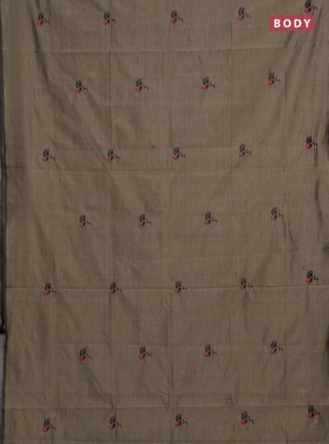 Chiku & Black Semi Silk Cotton Saree - Embroidery