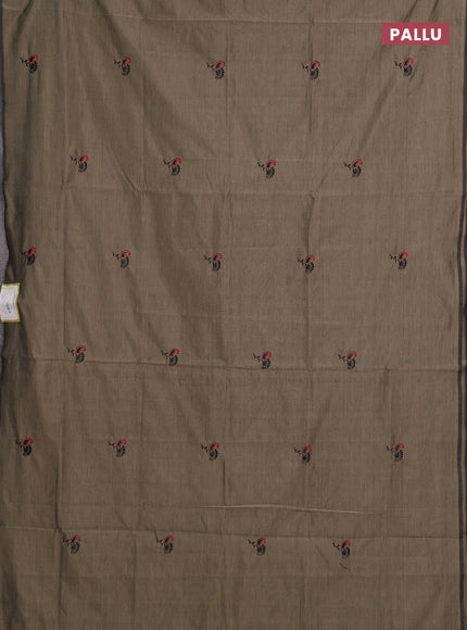 Chiku & Black Semi Silk Cotton Saree - Embroidery