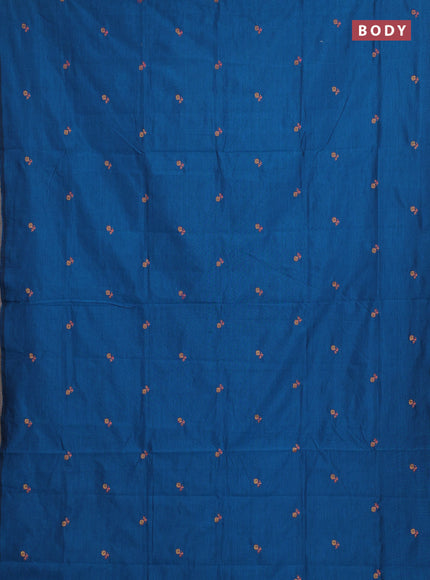 Peacock Blue & Lime Green Semi Silk Cotton Saree - Embroidery