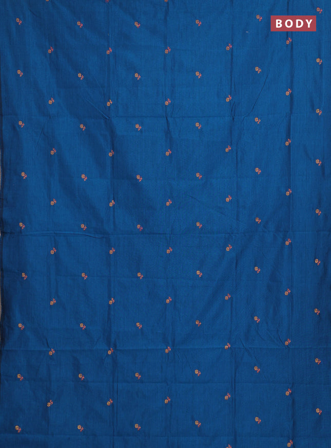 Peacock Blue & Lime Green Semi Silk Cotton Saree - Embroidery