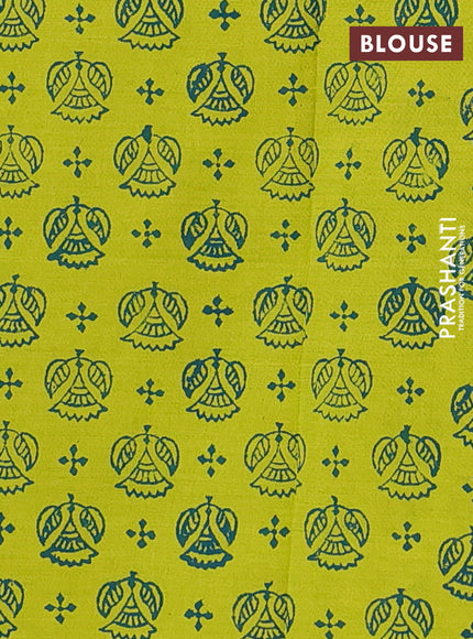 Peacock Blue & Lime Green Semi Silk Cotton Saree - Embroidery