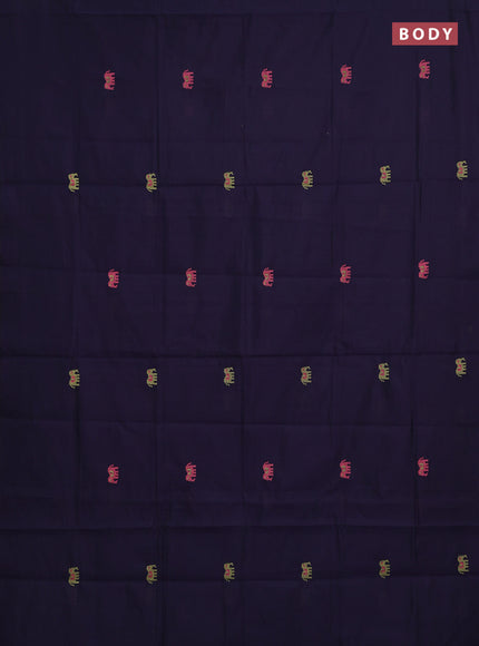Navy Blue & Pista Green Semi Silk Cotton Saree - Embroidery