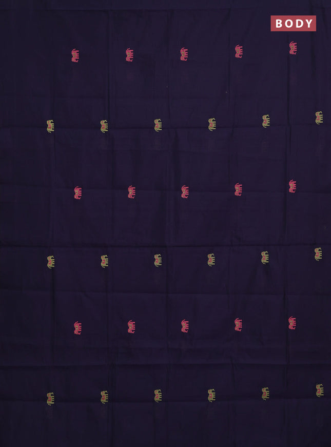Navy Blue & Pista Green Semi Silk Cotton Saree - Embroidery