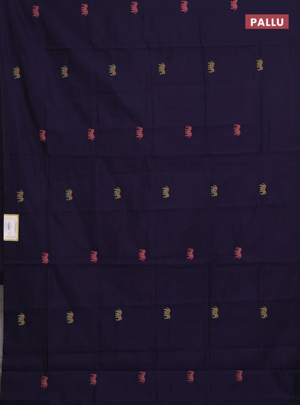 Navy Blue & Pista Green Semi Silk Cotton Saree - Embroidery