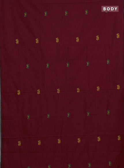 Maroon & Mustard Yellow Semi Silk Cotton Saree - Embroidery