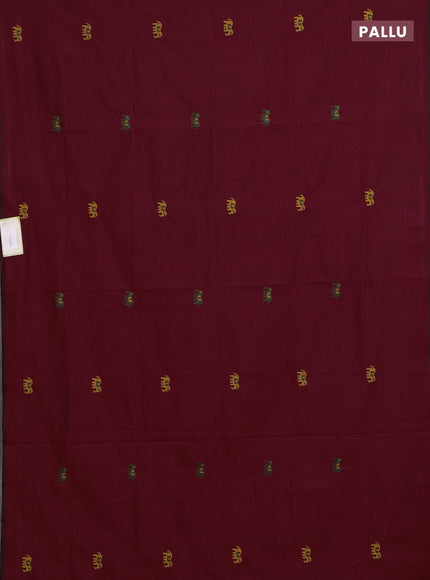 Maroon & Mustard Yellow Semi Silk Cotton Saree - Embroidery