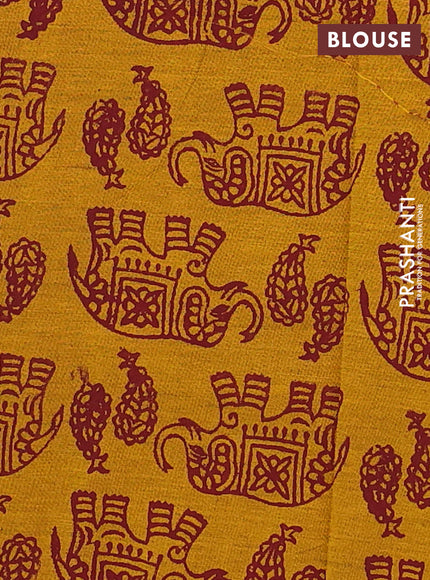 Maroon & Mustard Yellow Semi Silk Cotton Saree - Embroidery