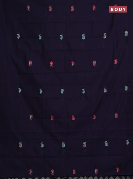 Navy Blue & Teal Semi Silk Cotton Saree - Embroidery