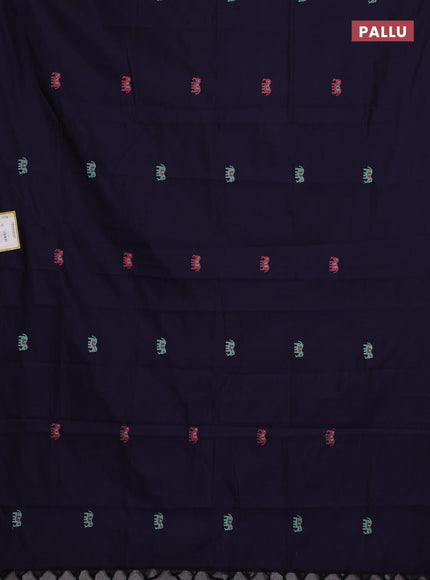 Navy Blue & Teal Semi Silk Cotton Saree - Embroidery