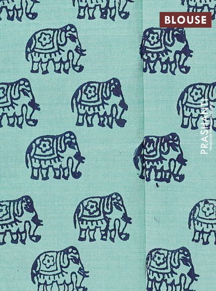 Navy Blue & Teal Semi Silk Cotton Saree - Embroidery