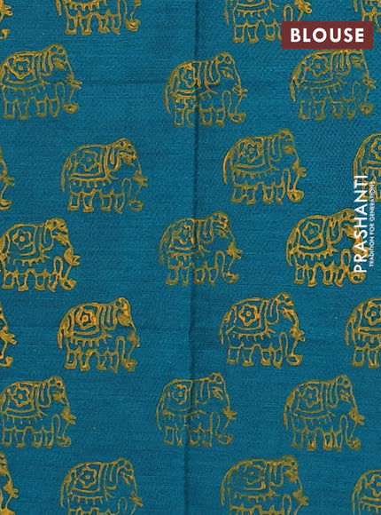 Mustard Yellow & Teal Green Semi Silk Cotton Saree - Embroidery