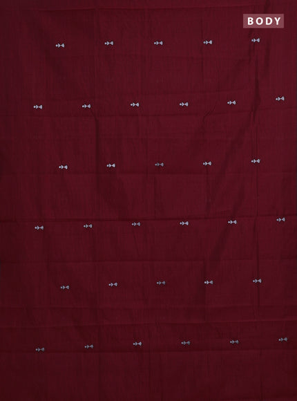 Maroon & Grey Semi Silk Cotton Saree - Embroidery