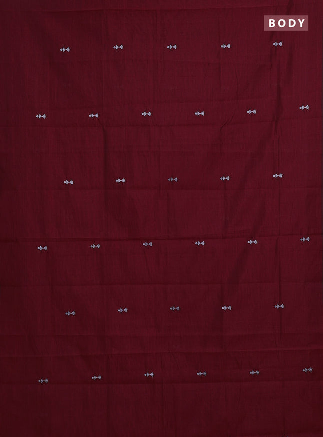 Maroon & Grey Semi Silk Cotton Saree - Embroidery