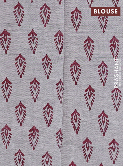 Maroon & Grey Semi Silk Cotton Saree - Embroidery