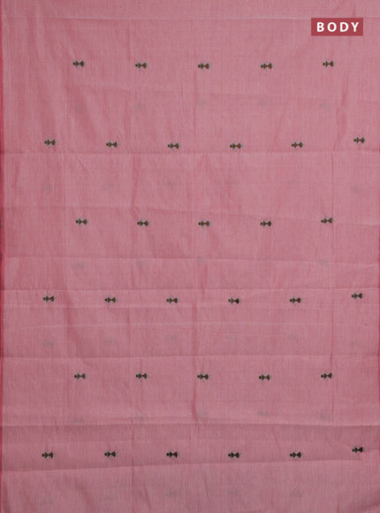 Pastel Maroon & Coffee Brown Semi Silk Cotton Saree - Embroidery
