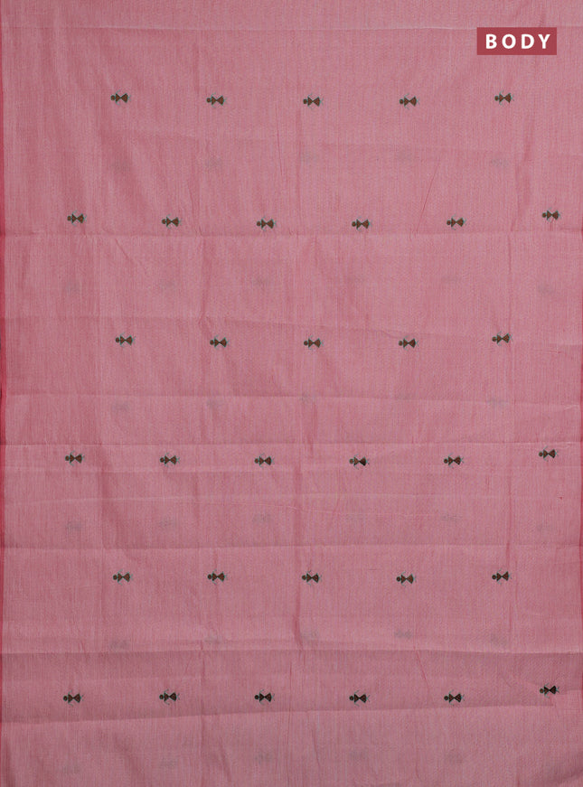 Pastel Maroon & Coffee Brown Semi Silk Cotton Saree - Embroidery