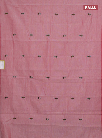 Pastel Maroon & Coffee Brown Semi Silk Cotton Saree - Embroidery