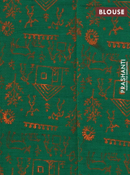 Orange & Green Semi Silk Cotton Saree - Embroidery