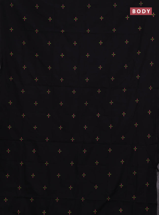 Black & Peach Pink Semi Silk Cotton Saree - Embroidery