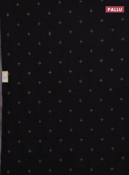 Black & Peach Pink Semi Silk Cotton Saree - Embroidery