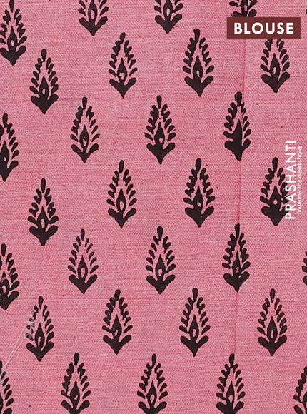 Black & Peach Pink Semi Silk Cotton Saree - Embroidery