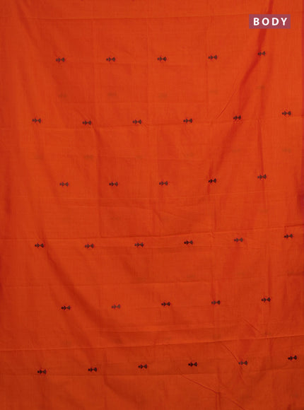 Orange & Coffee Brown Semi Silk Cotton Saree - Embroidery